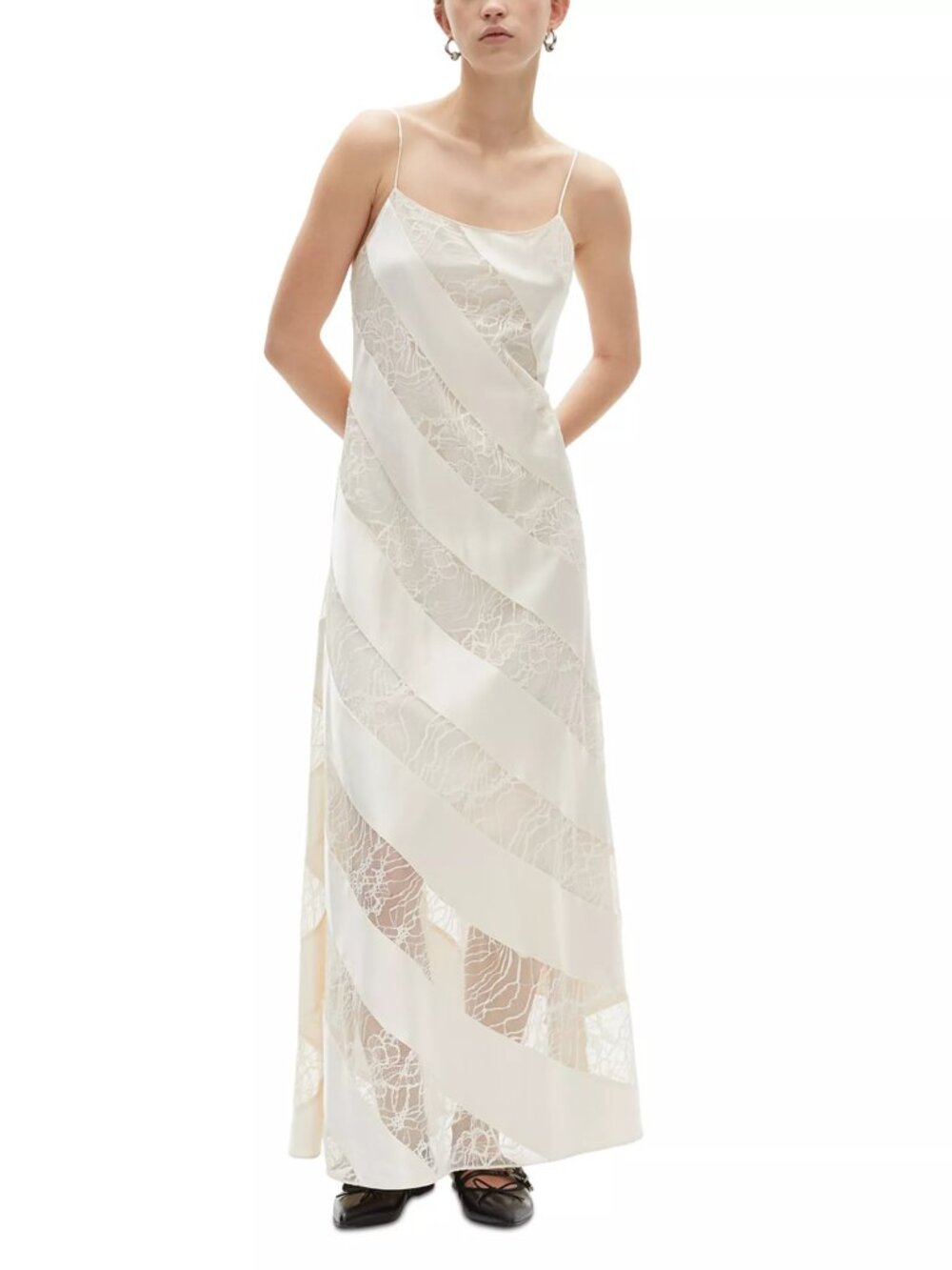 700$ the Kooples Scoop Neck Lace Trim Sleeveless Maxi Dress Size 3/L Beige